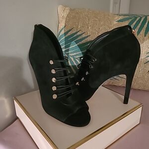 Karl Lagerfeld Black Suede Lorie Peep Toe Booties 9B
